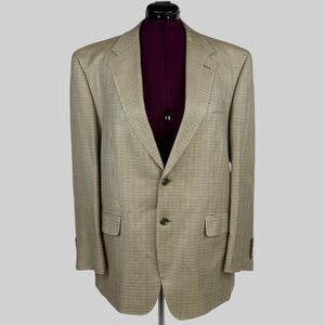 Chaps Blazer 44R Silk Tan Brown Houndstooth Sport Coat Mens Jacket VTG Classic